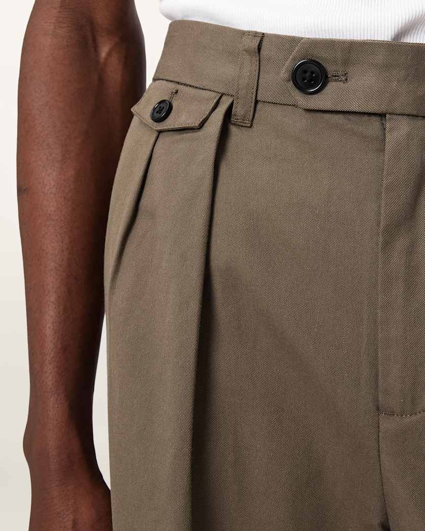 AllSaints Conway Wide Leg Pleated Pants Sandshell Taupe