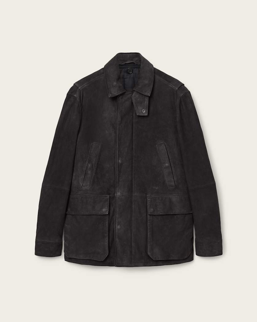 AllSaints Bolton Waxed Suede Coat Washed Black