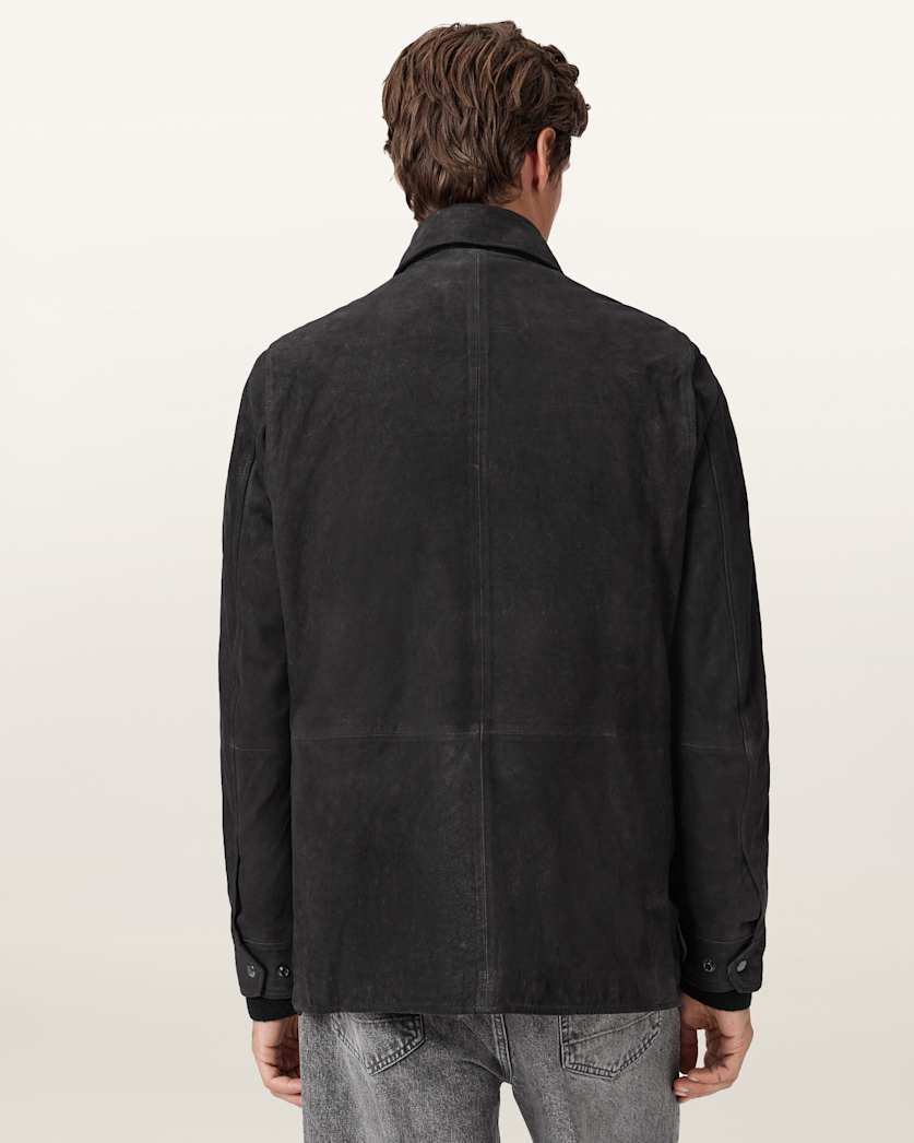 AllSaints Bolton Waxed Suede Coat Washed Black