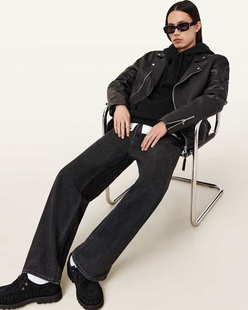 AllSaints Raven Pullover Ramskull Hoodie Black