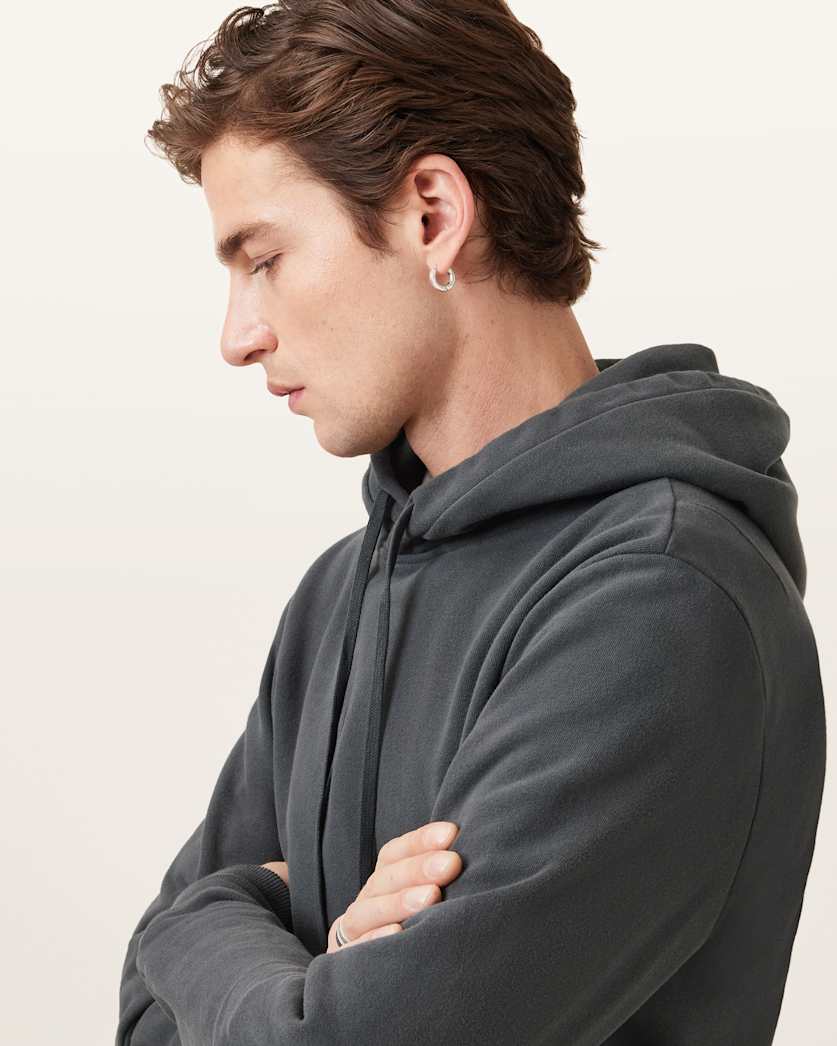 AllSaints Raven Pullover Ramskull Hoodie Black