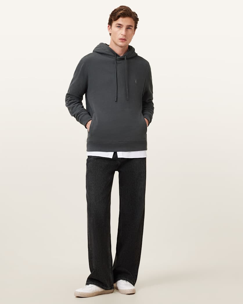 AllSaints Raven Pullover Ramskull Hoodie Black