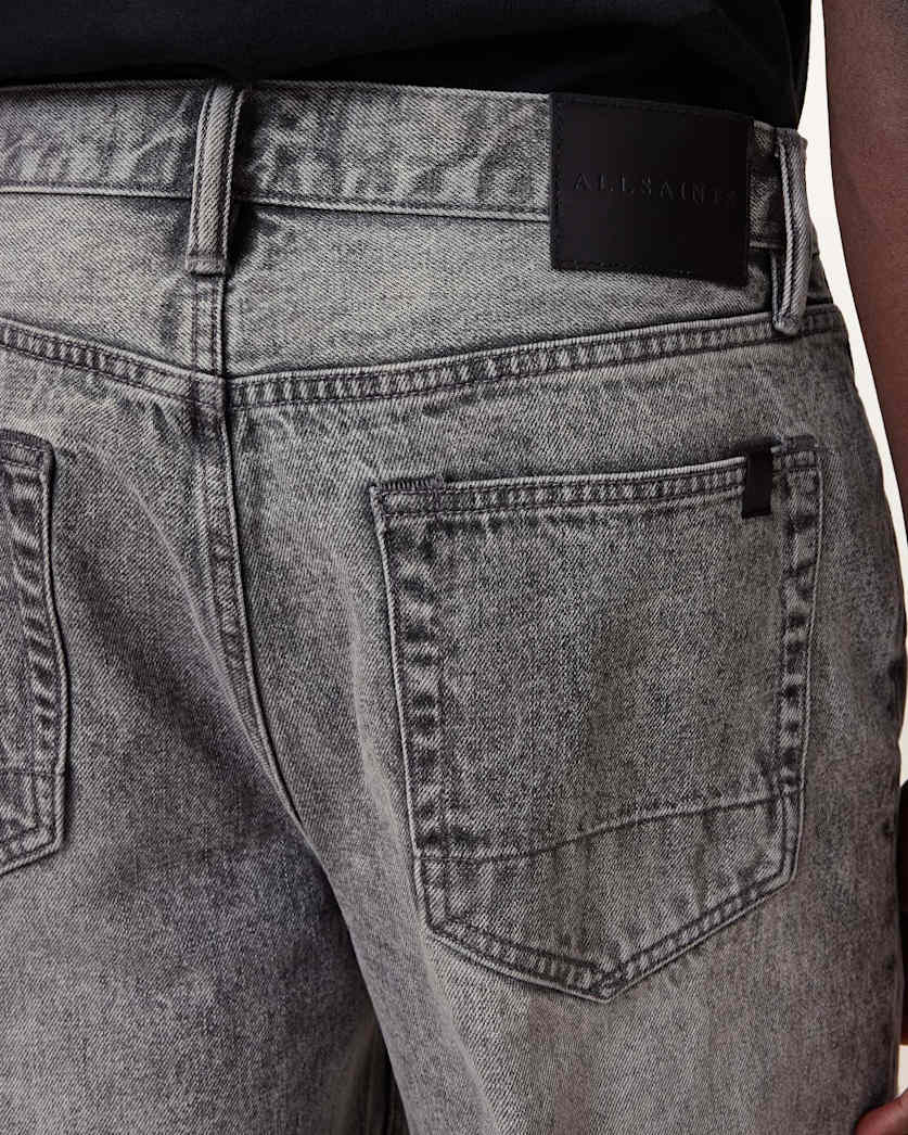 AllSaints Lenny Loose Fit Wide Leg Denim Jeans Light Grey