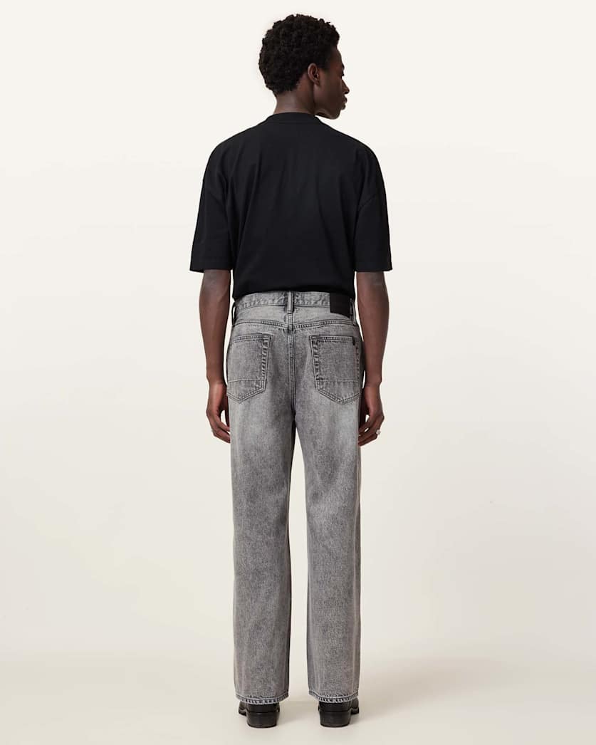 AllSaints Lenny Loose Fit Wide Leg Denim Jeans Light Grey