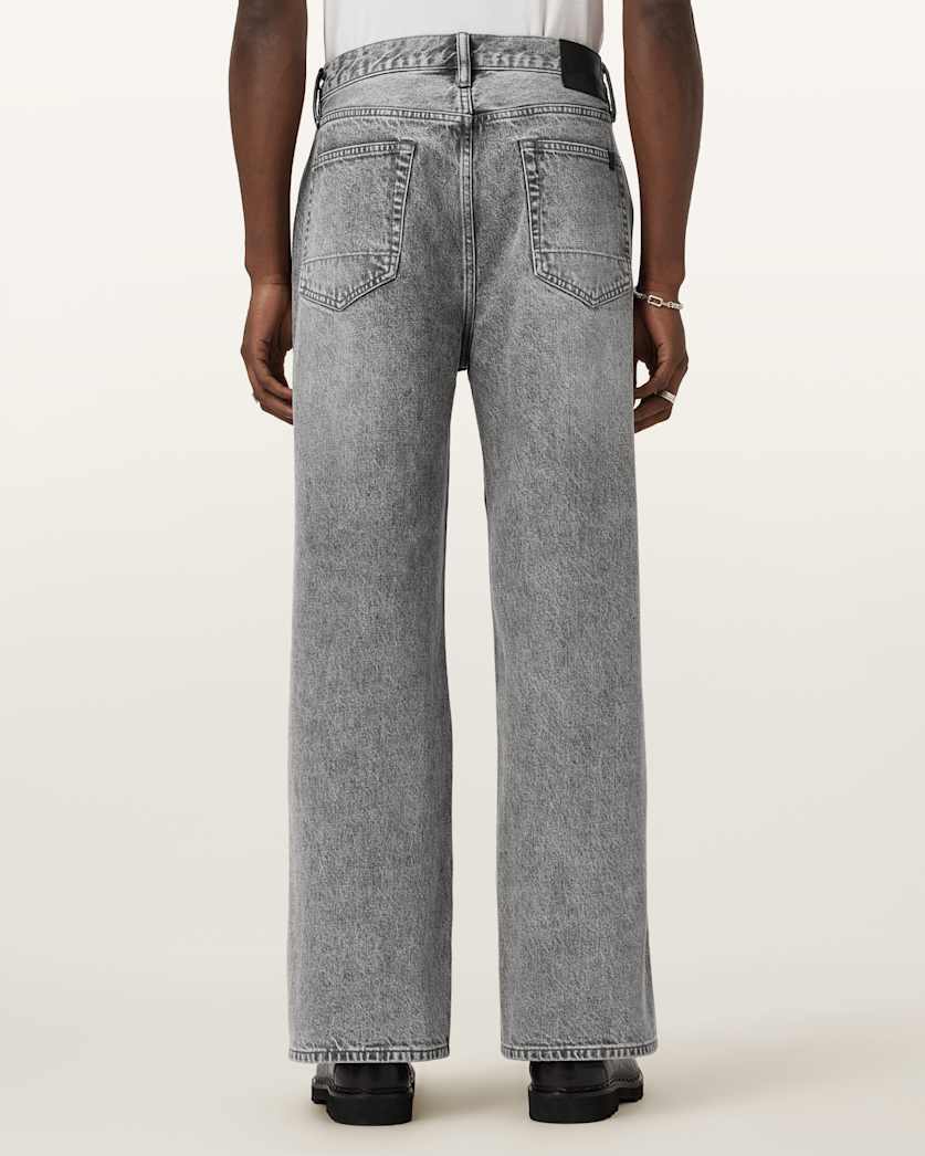 AllSaints Lenny Loose Fit Wide Leg Denim Jeans Light Grey