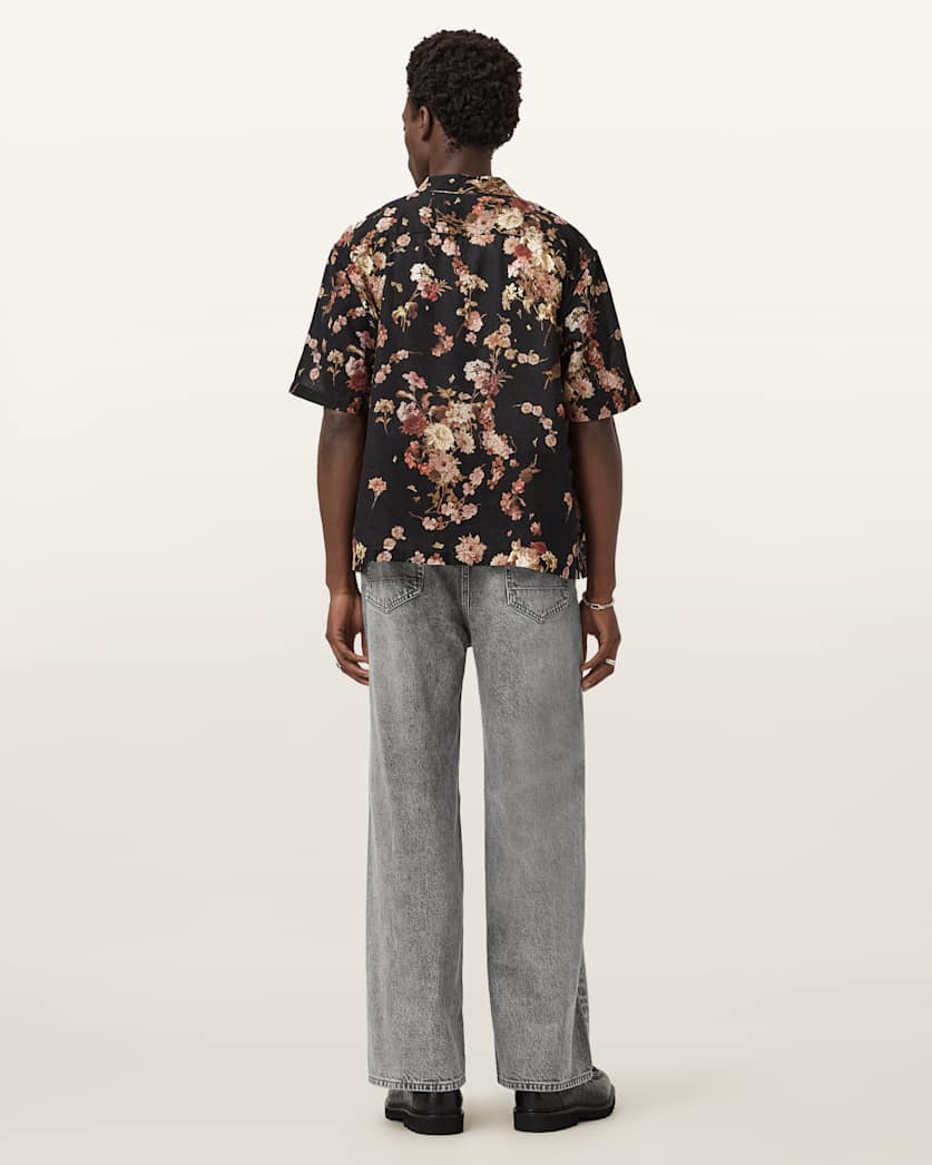 AllSaints Lenny Loose Fit Wide Leg Denim Jeans Light Grey