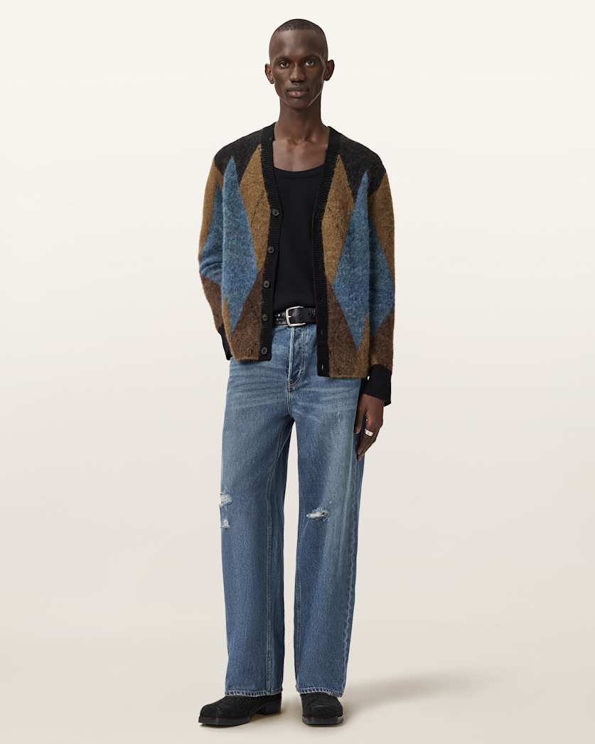 AllSaints Bernie Oversized Argyle Cardigan Cider Brown