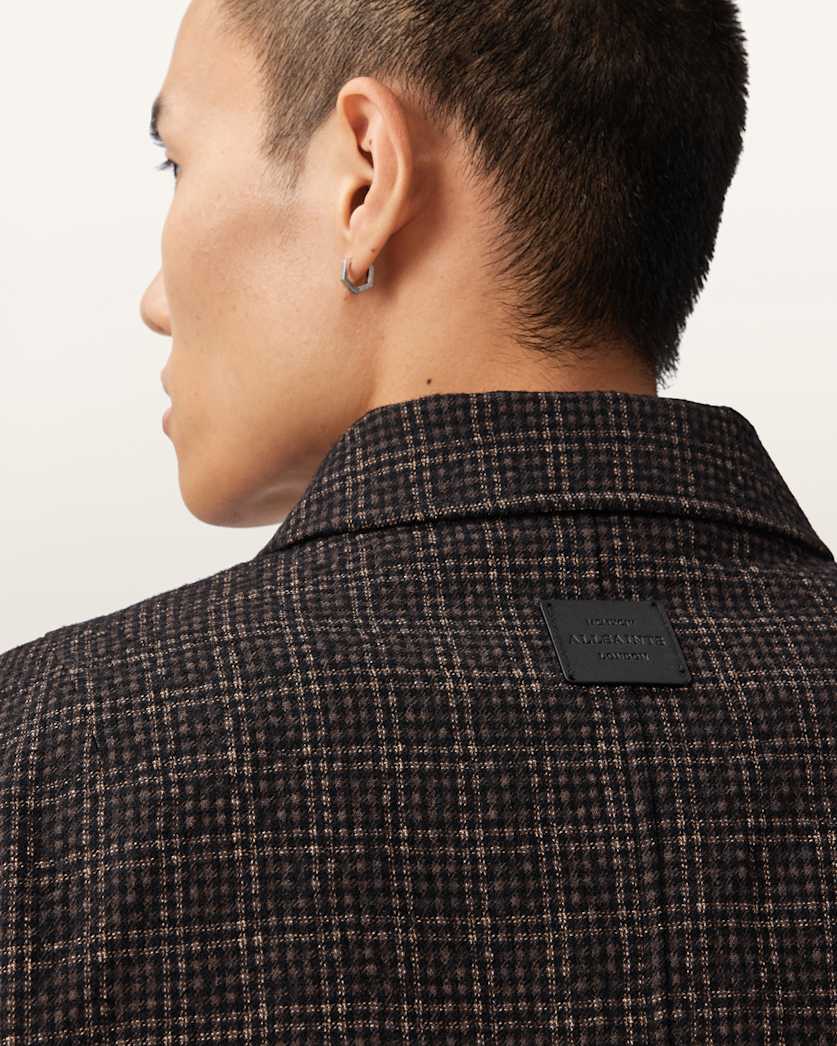 AllSaints City Hall Check Jacket Anchor Brown