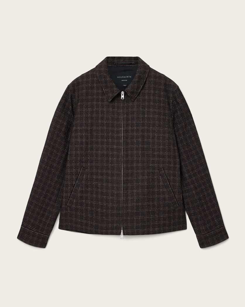 AllSaints City Hall Check Jacket Anchor Brown