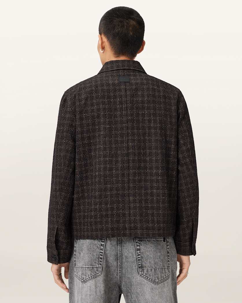 AllSaints City Hall Check Jacket Anchor Brown