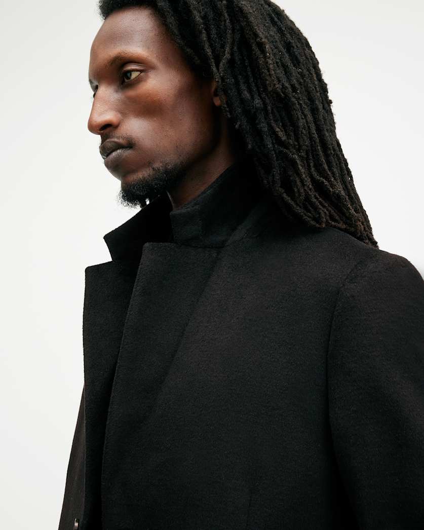 AllSaints Hal Single Breasted Wool Blend Coat Camel Brown