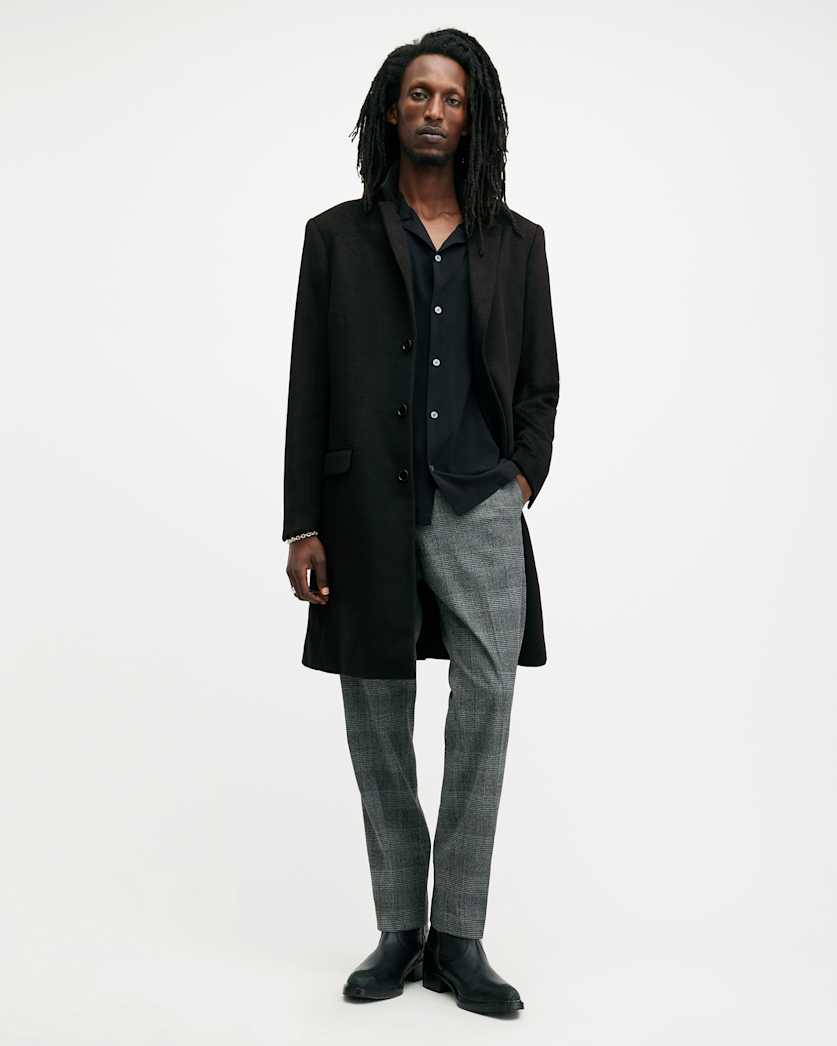 AllSaints Hal Single Breasted Wool Blend Coat Camel Brown
