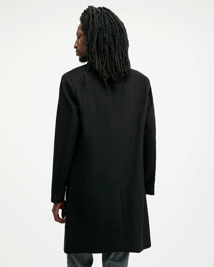 AllSaints Hal Single Breasted Wool Blend Coat Camel Brown