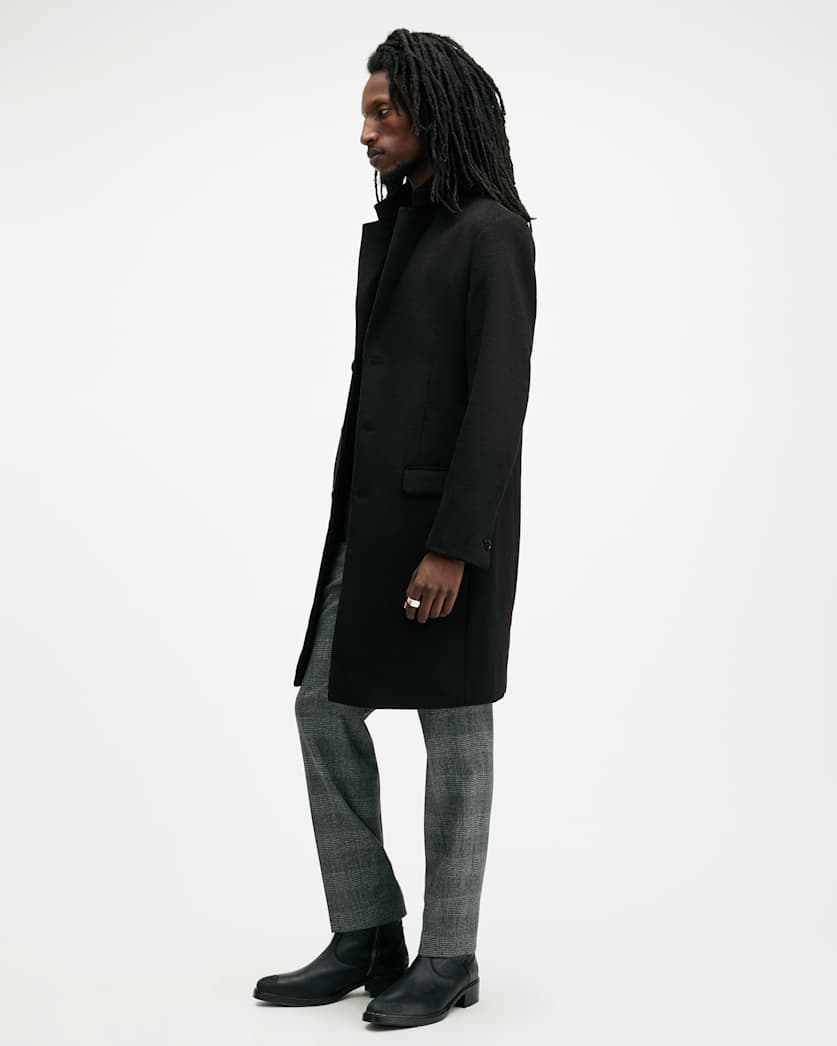 AllSaints Hal Single Breasted Wool Blend Coat Camel Brown