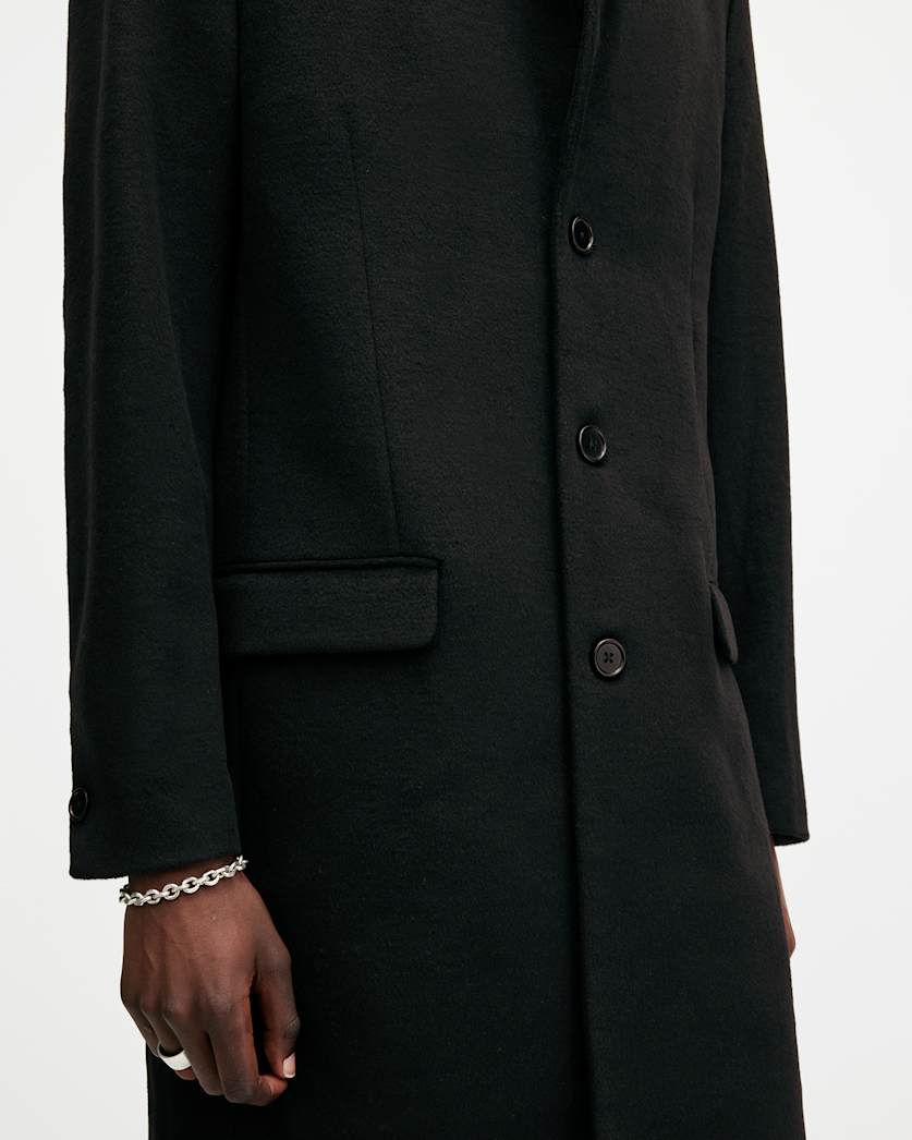 AllSaints Hal Single Breasted Wool Blend Coat Camel Brown