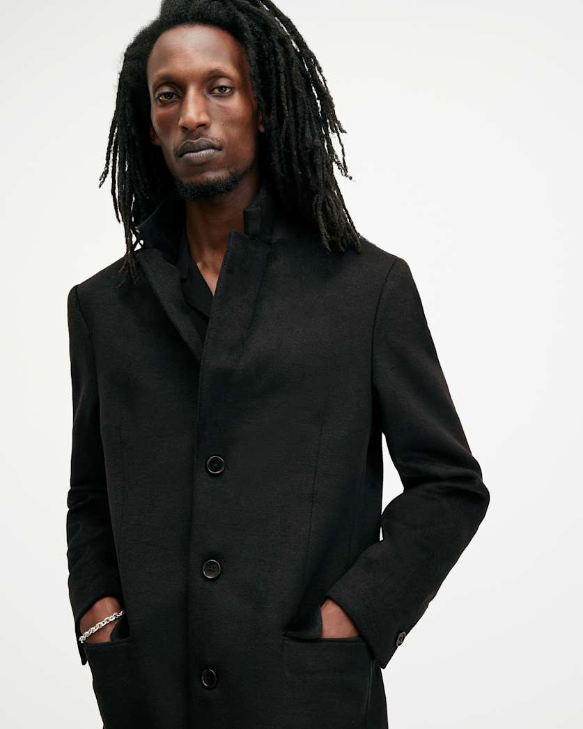 AllSaints Hal Single Breasted Wool Blend Coat Camel Brown