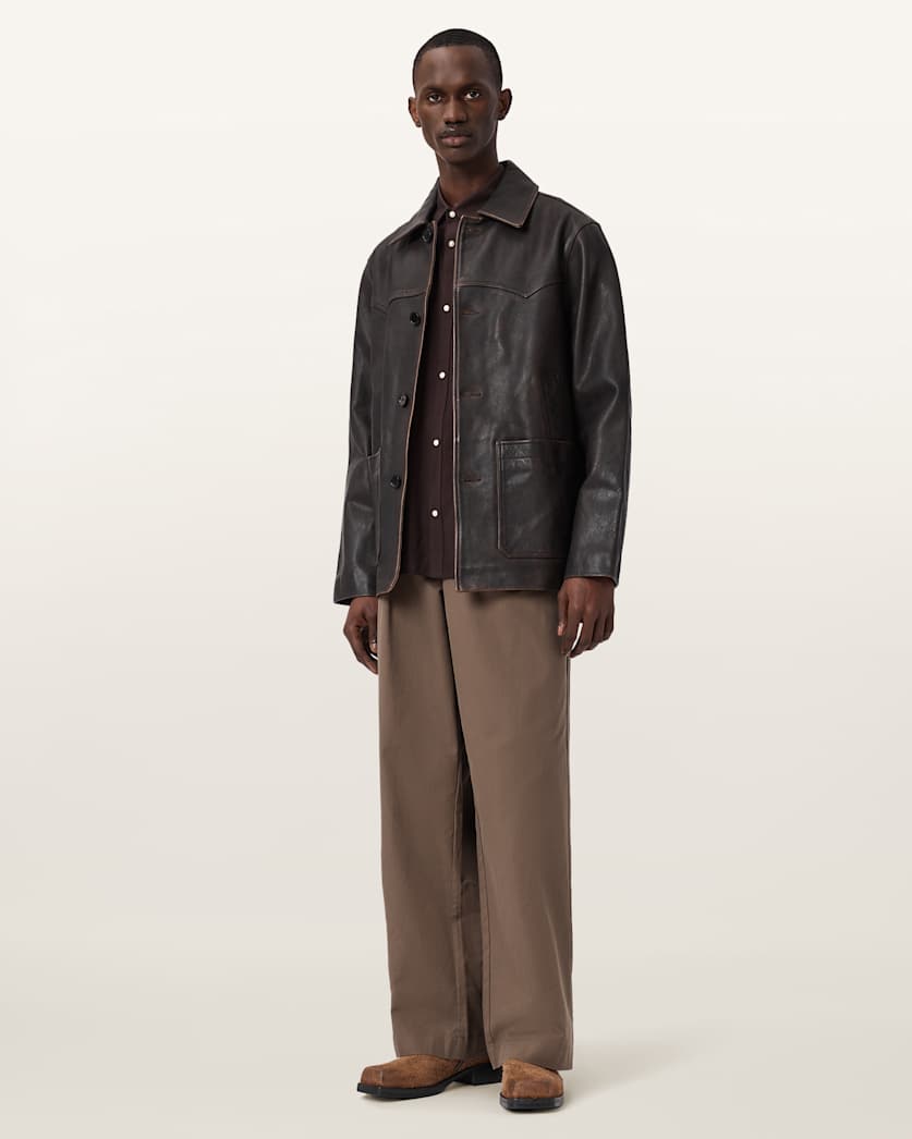 AllSaints Hartwell Leather Coat Cognac Brown