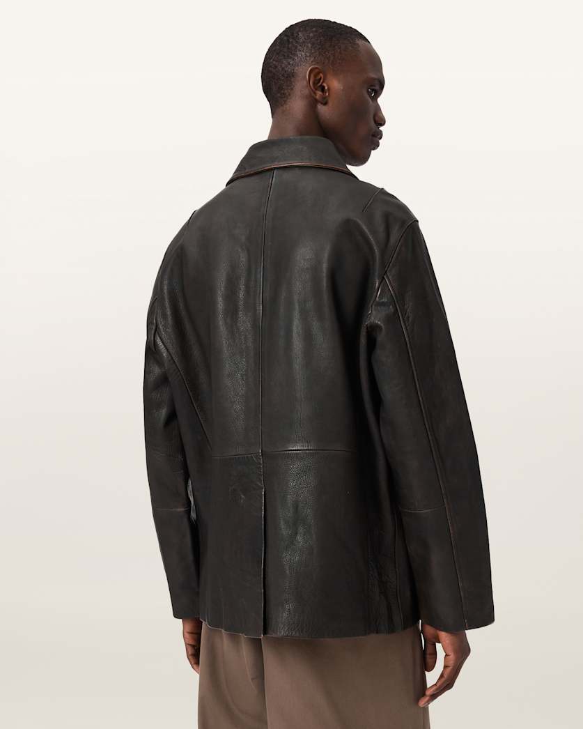 AllSaints Hartwell Leather Coat Cognac Brown