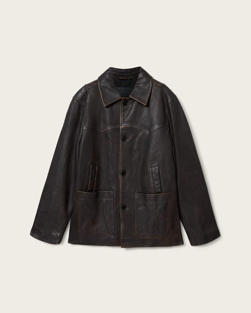 AllSaints Hartwell Leather Coat Cognac Brown