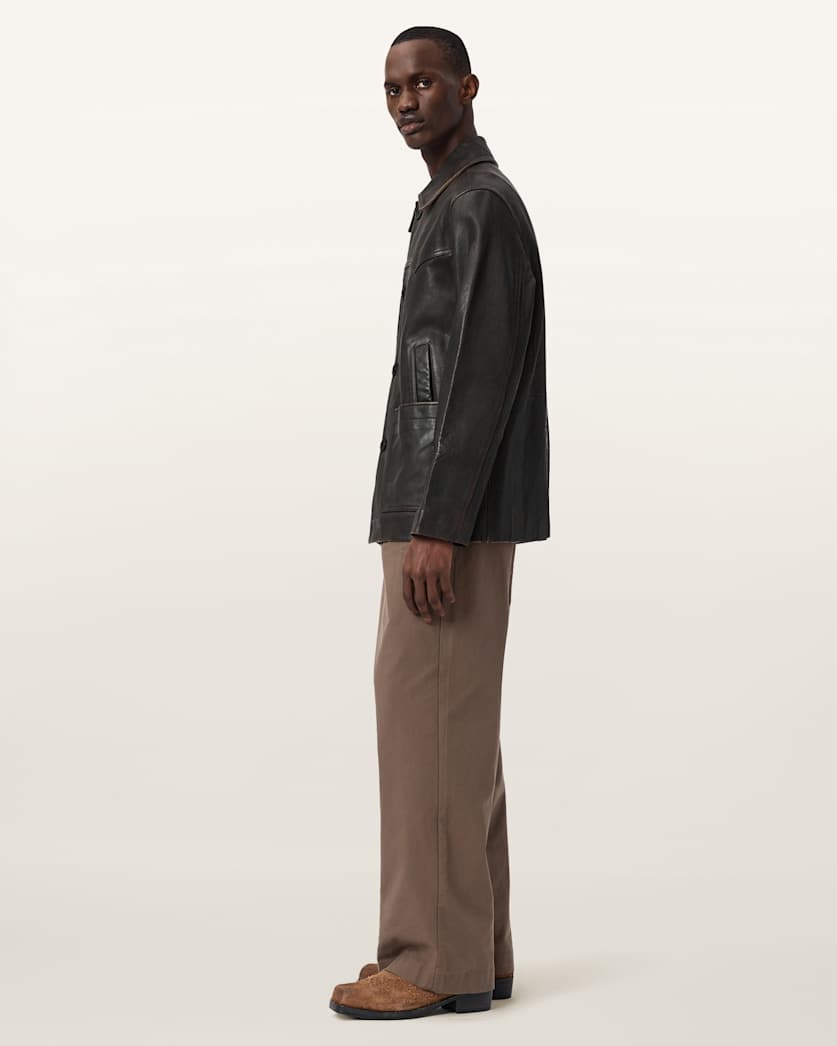 AllSaints Hartwell Leather Coat Cognac Brown