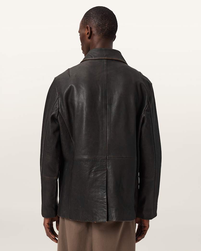 AllSaints Hartwell Leather Coat Cognac Brown