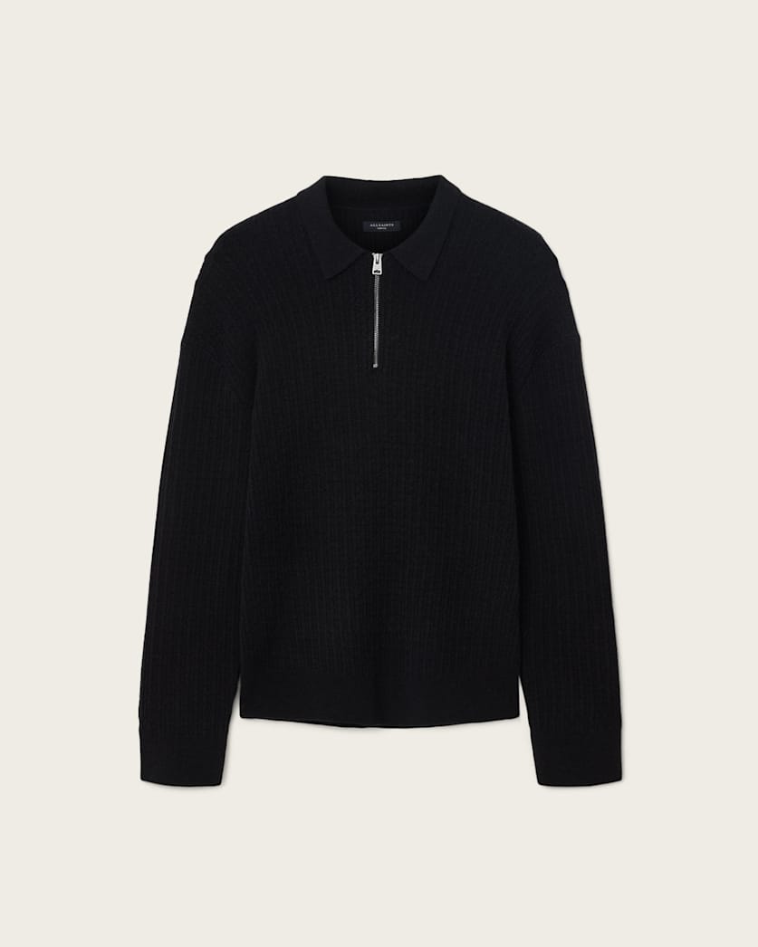 AllSaints Jakob Long Sleeve Polo Black
