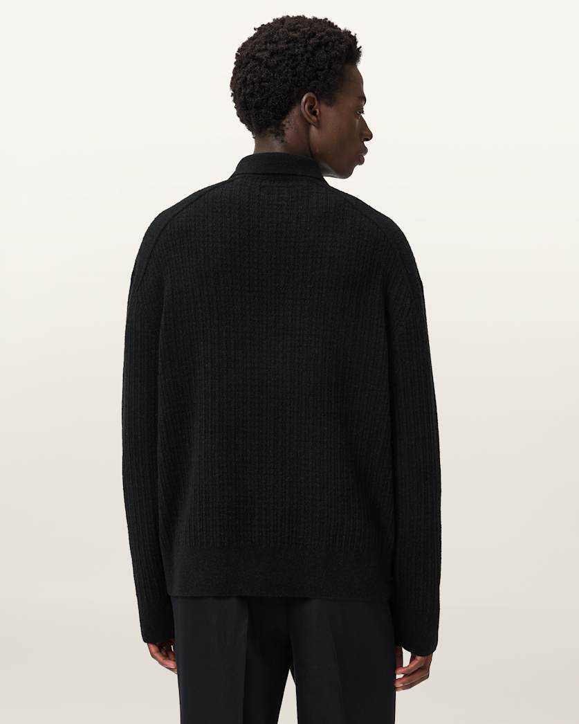 AllSaints Jakob Long Sleeve Polo Black