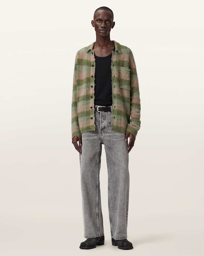 AllSaints Adler Jacquard Plaid Cardigan Sunbaked Pink