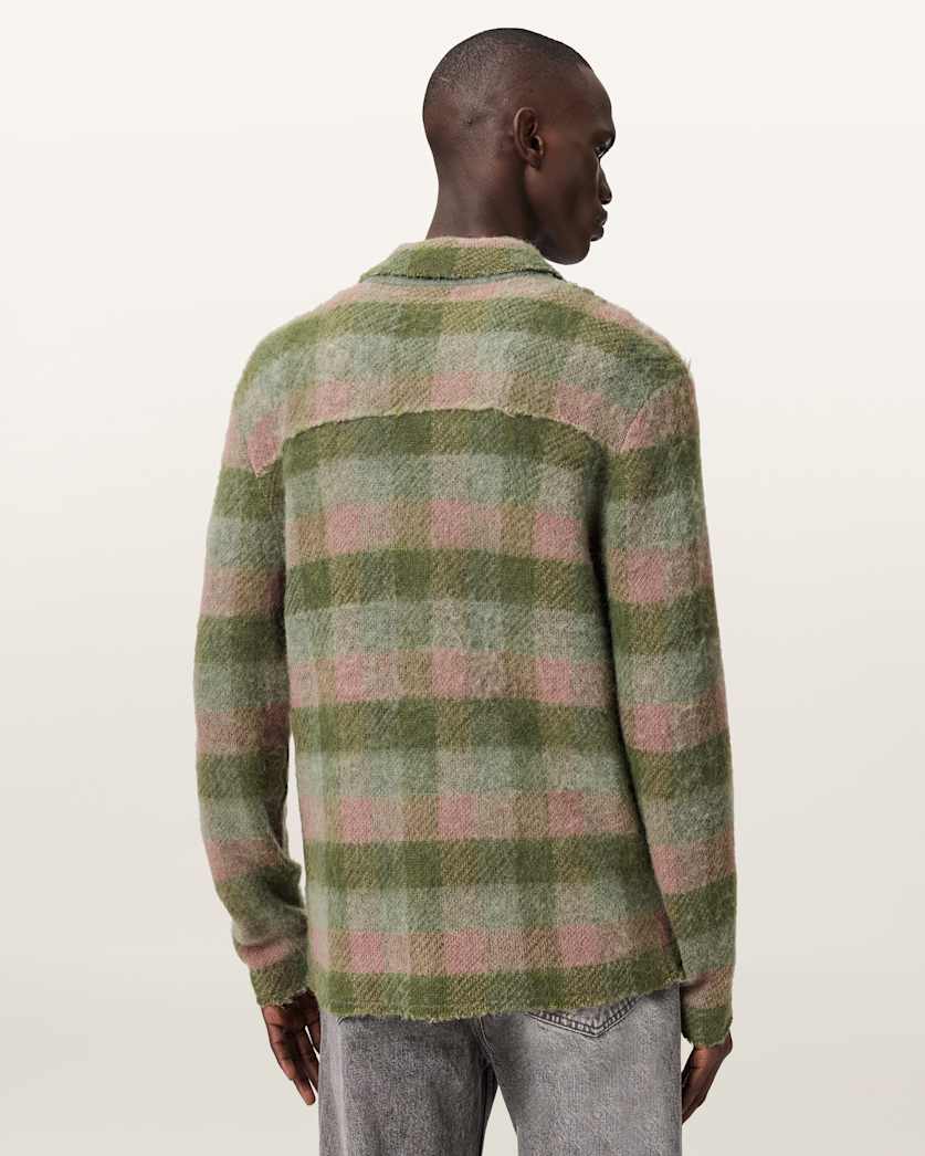 AllSaints Adler Jacquard Plaid Cardigan Sunbaked Pink