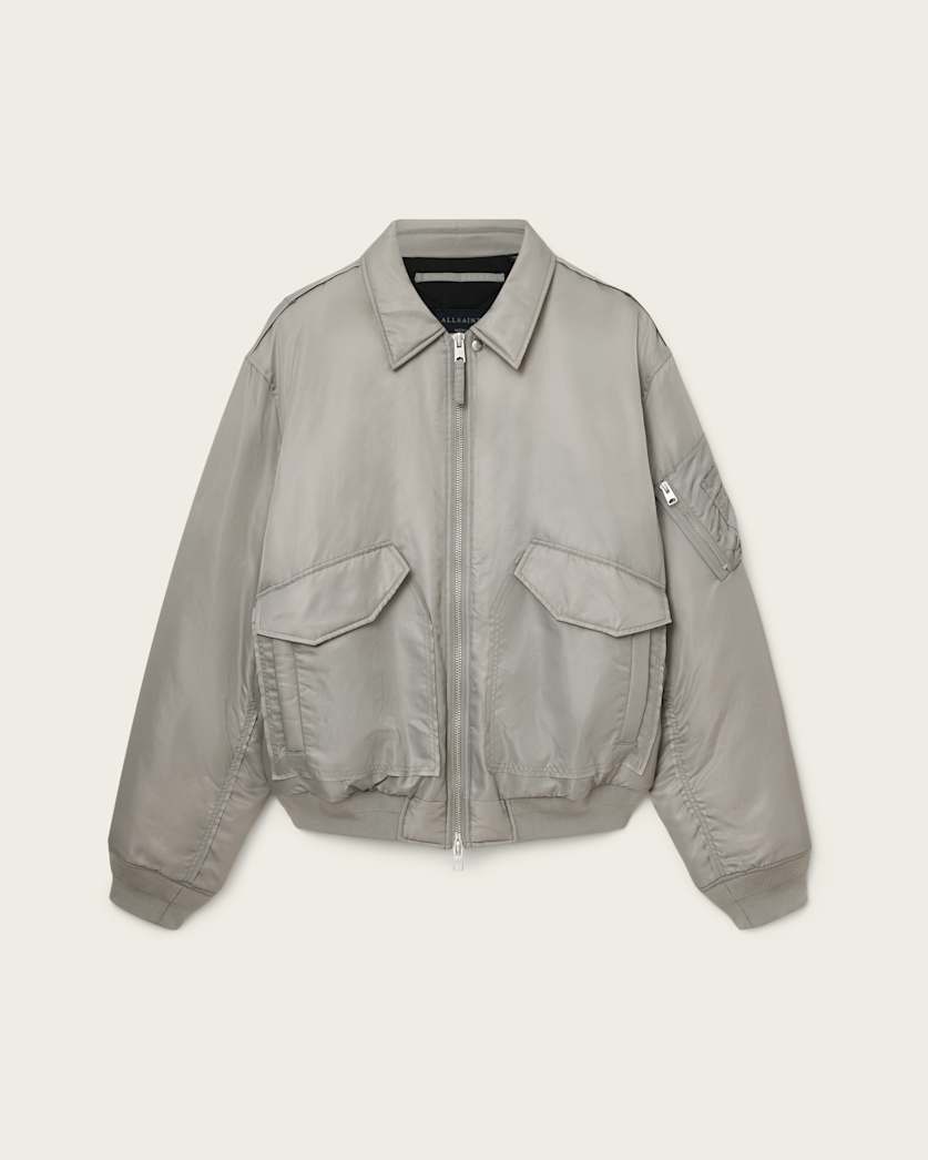 AllSaints Camber Oversized Bomber Jacket Warm Grey