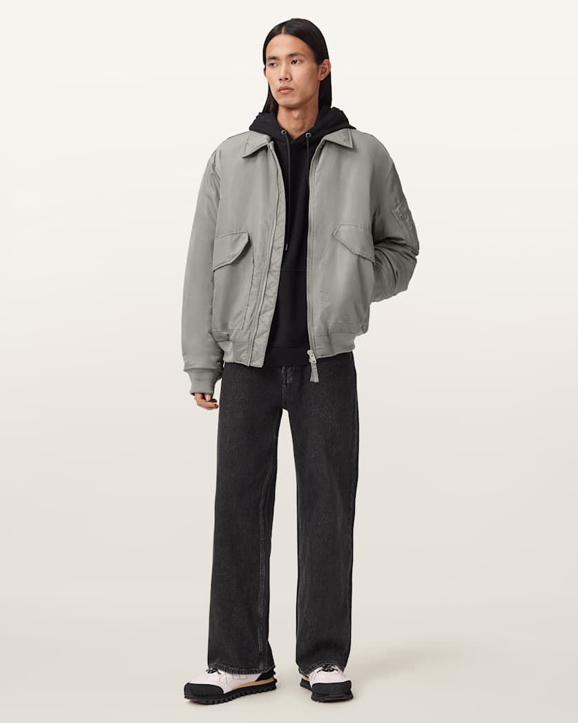 AllSaints Camber Oversized Bomber Jacket Warm Grey