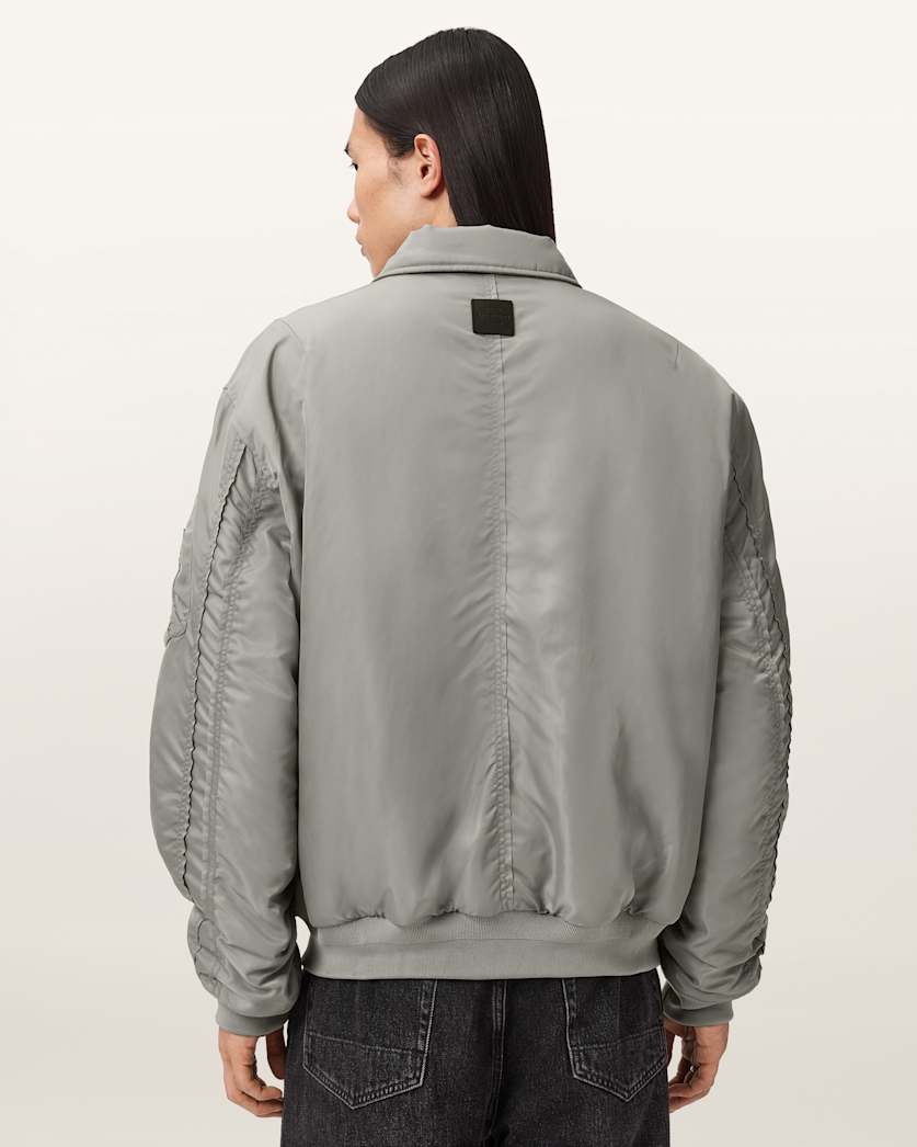AllSaints Camber Oversized Bomber Jacket Warm Grey