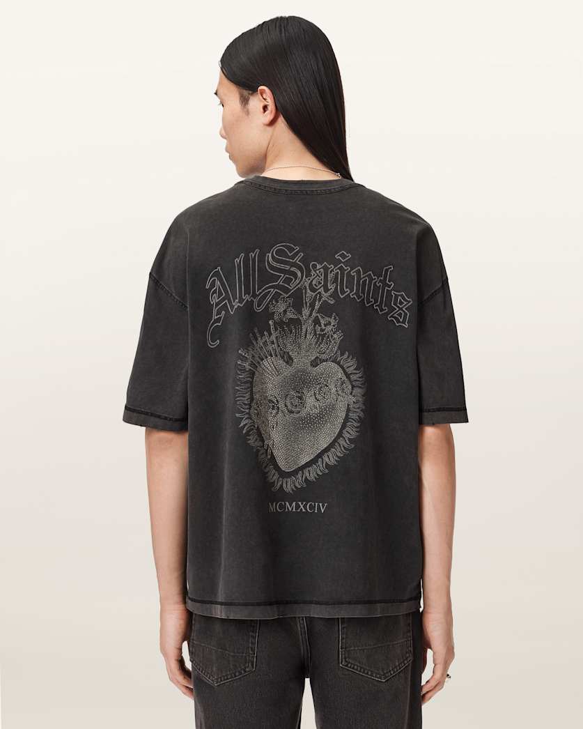 AllSaints Sabbath Boxy Embellished Graphic T Shirt Washed Black