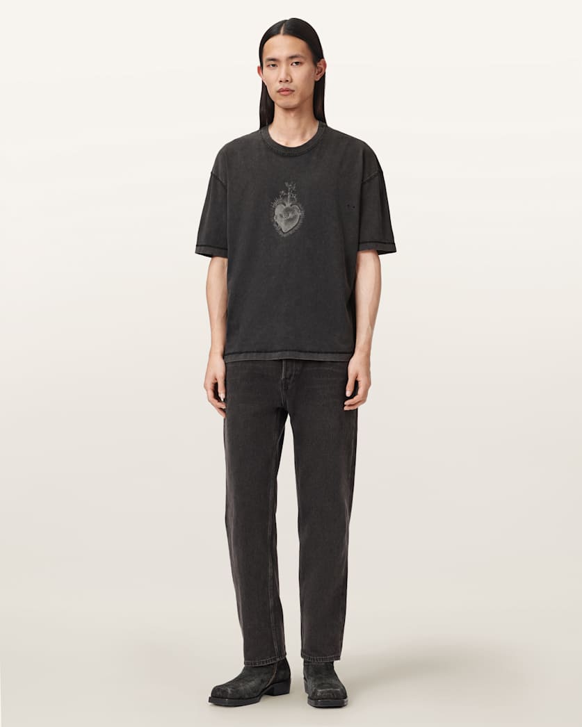 AllSaints Sabbath Boxy Embellished Graphic T Shirt Washed Black