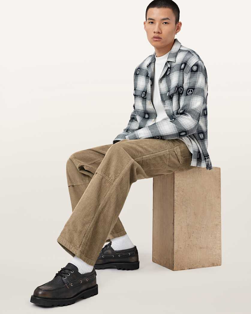 AllSaints Dustan Corduroy Workwear Trousers Gull Brown