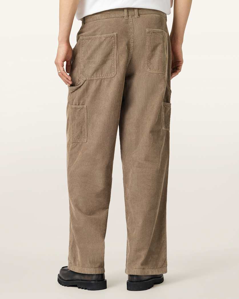 AllSaints Dustan Corduroy Workwear Trousers Gull Brown
