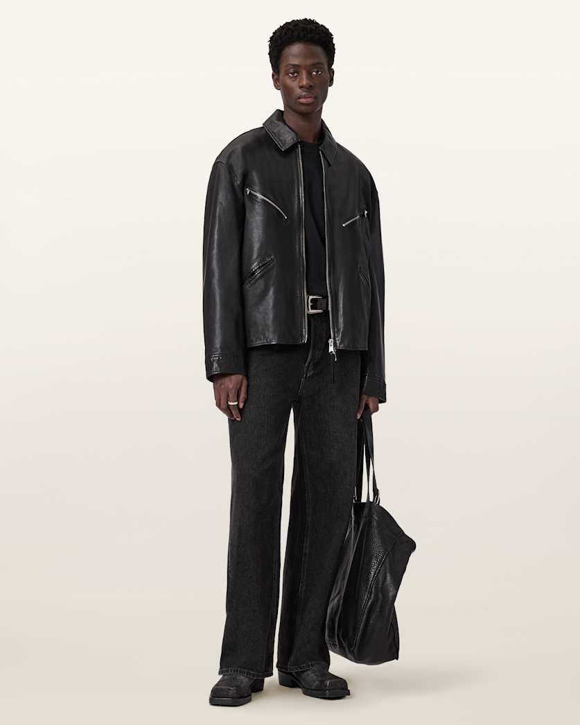 AllSaints Caon Oversized Leather Jacket Black