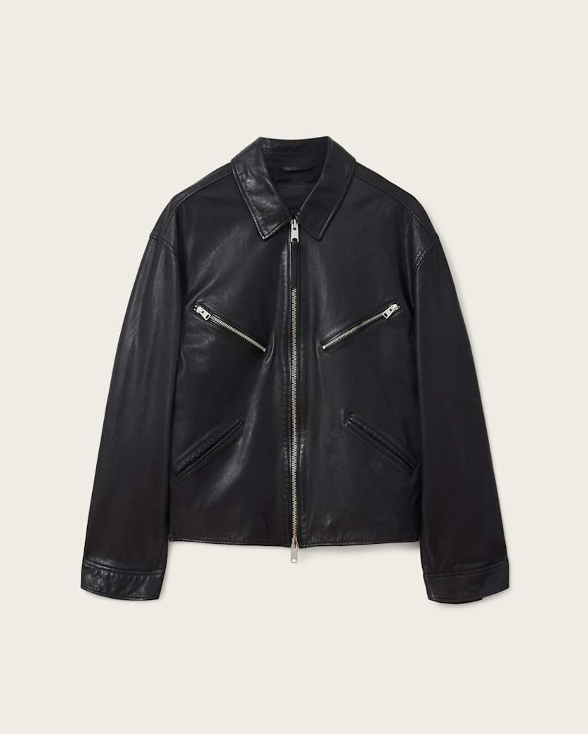 AllSaints Caon Oversized Leather Jacket Black