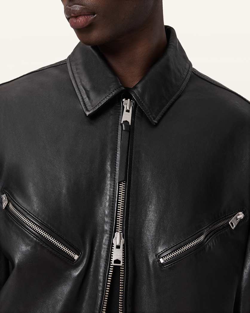 AllSaints Caon Oversized Leather Jacket Black