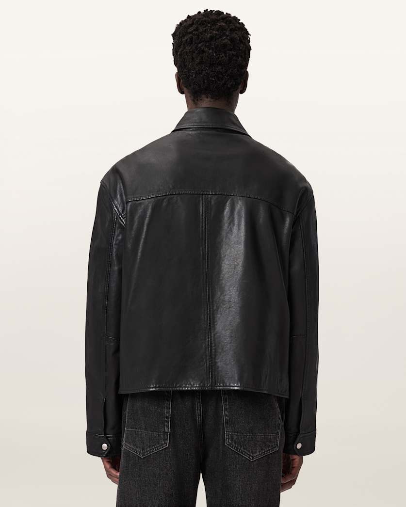 AllSaints Caon Oversized Leather Jacket Black