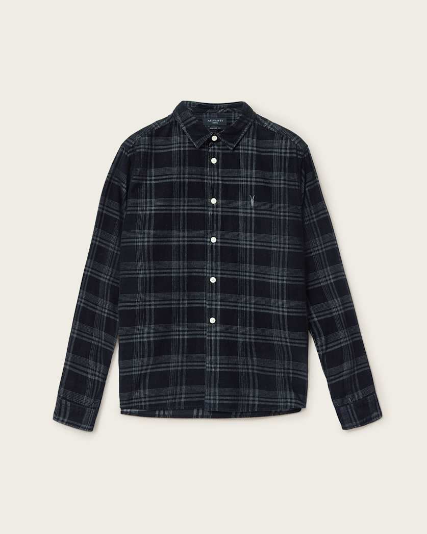 AllSaints Rockley Ramskull Checked Shirt Surge Black