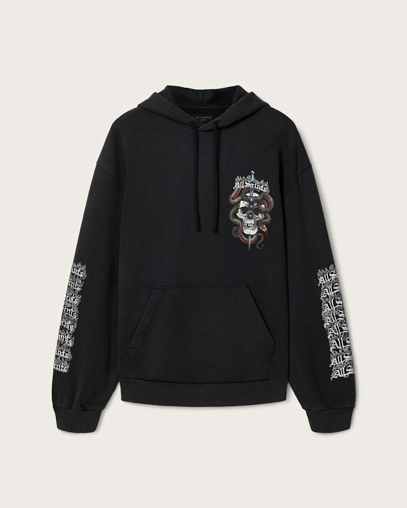 AllSaints Araknid Long Sleeve Cotton Hoodie Washed Black