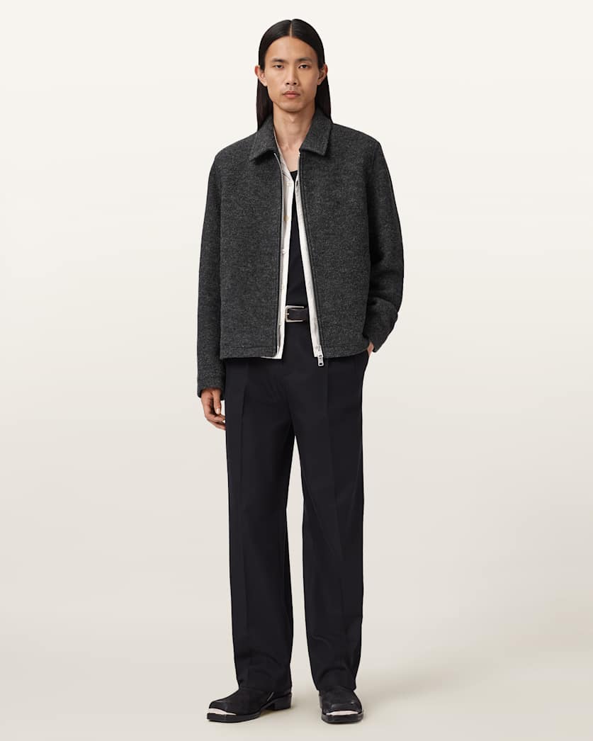 AllSaints Celeste Cropped Wool Jacket Charcoal Grey