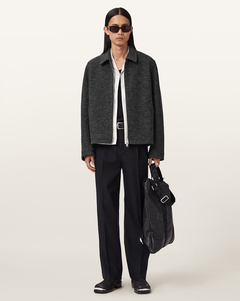 AllSaints Celeste Cropped Wool Jacket Charcoal Grey