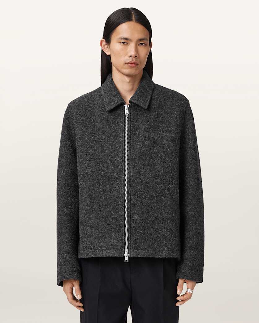 AllSaints Celeste Cropped Wool Jacket Charcoal Grey