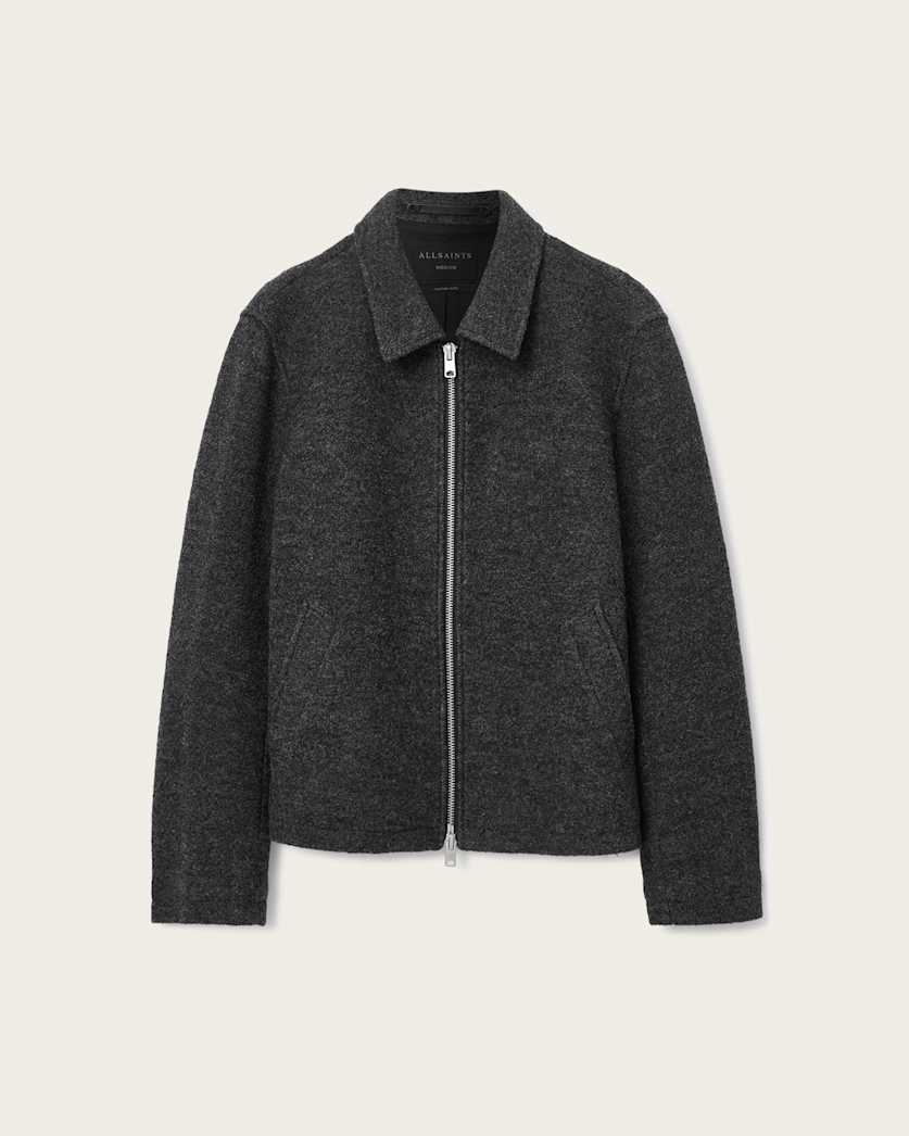 AllSaints Celeste Cropped Wool Jacket Charcoal Grey