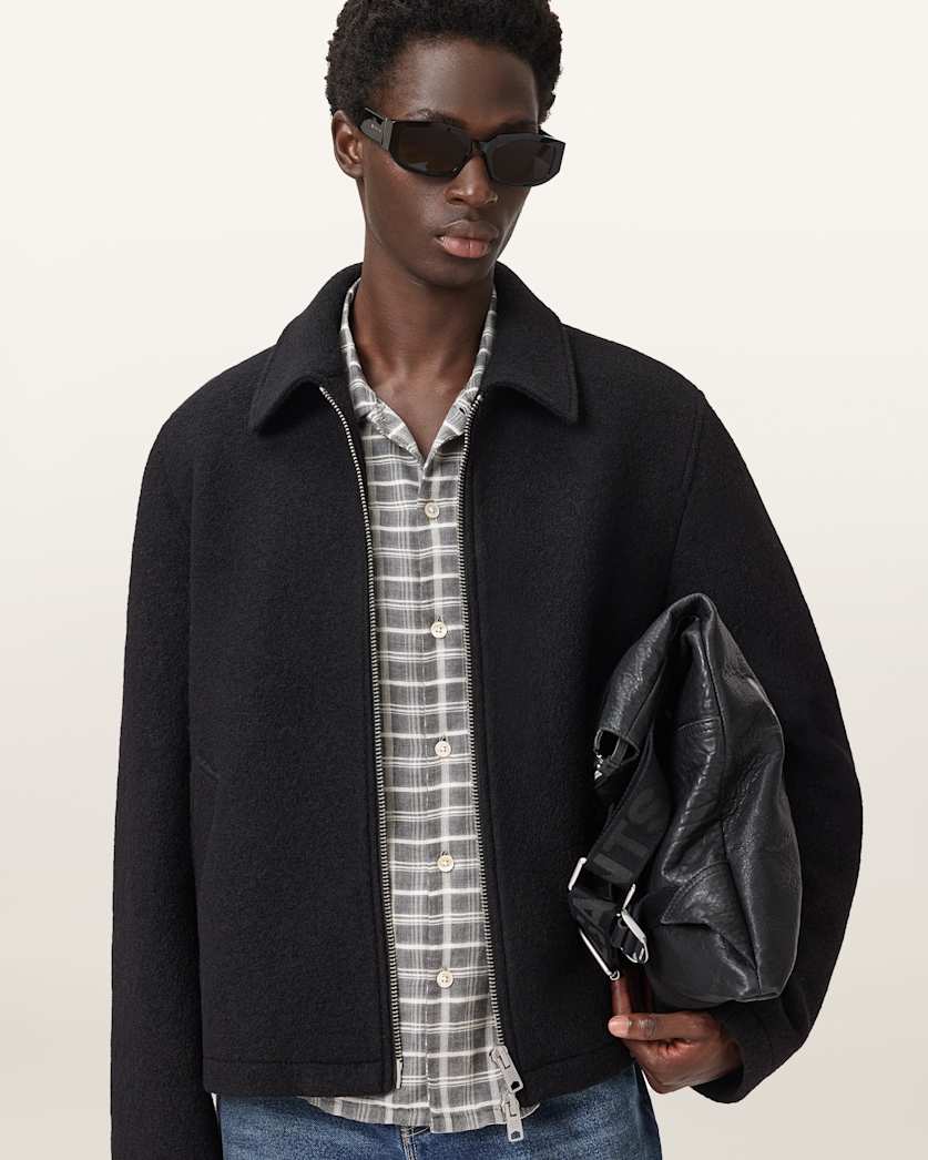 AllSaints Celeste Cropped Wool Jacket Charcoal Grey
