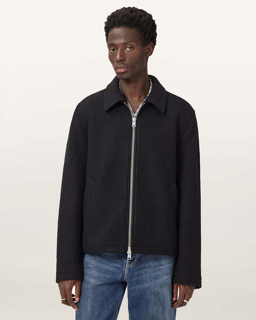 AllSaints Celeste Cropped Wool Jacket Charcoal Grey