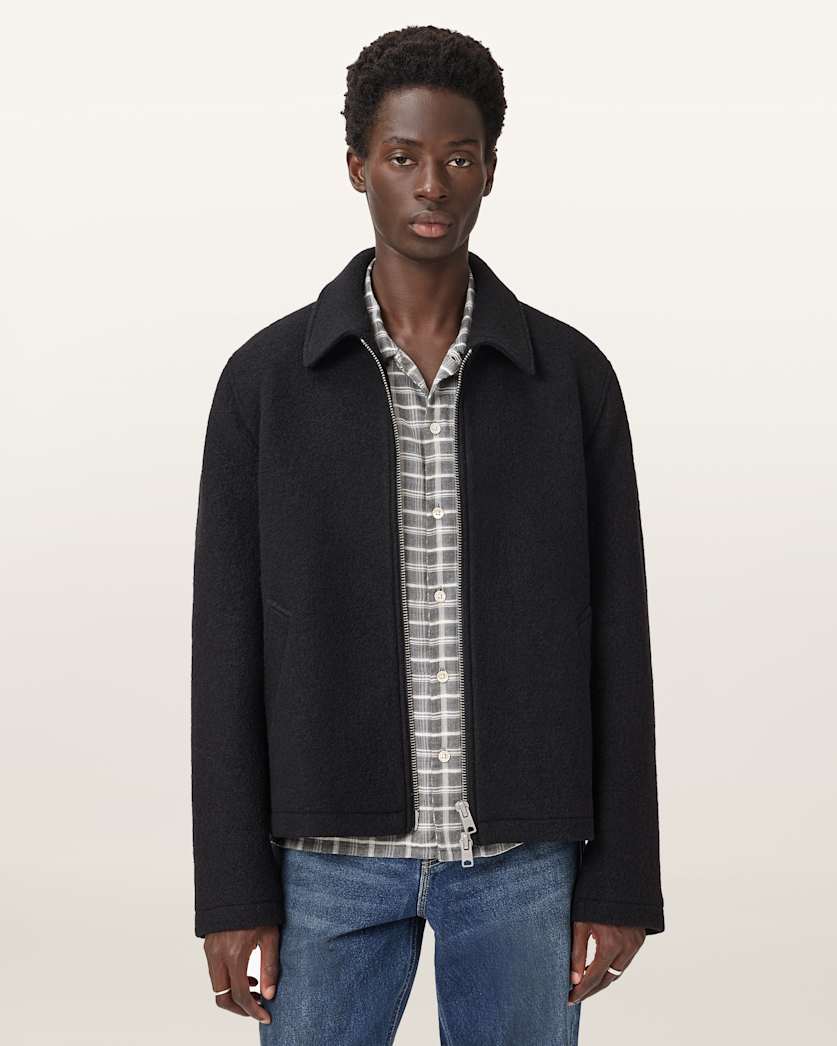 AllSaints Celeste Cropped Wool Jacket Charcoal Grey