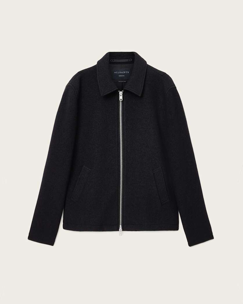 AllSaints Celeste Cropped Wool Jacket Charcoal Grey